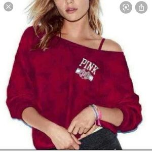 Stylish tie dye off the shoulder Pink sweater